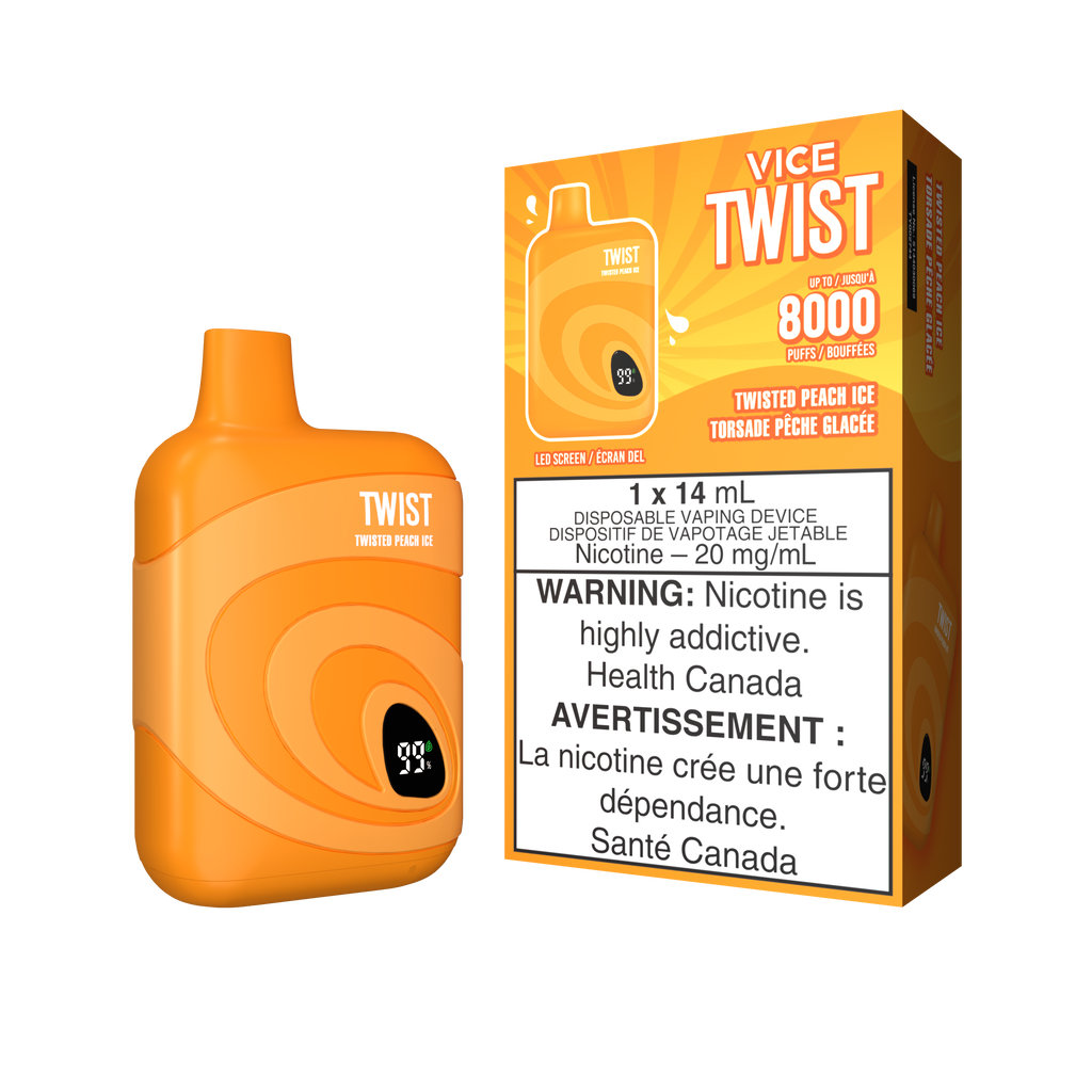 Twisted Peach Ice par Vice Twist 8000 Puff 14mL Vape Jetable