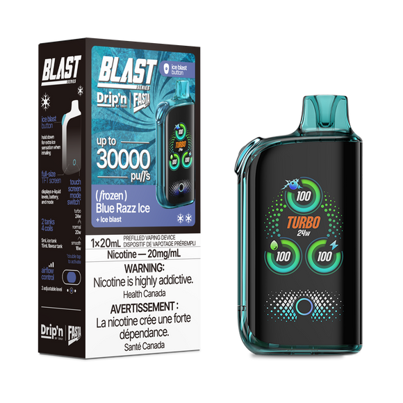 Blue Razz Ice by Envi Drip'n Fasta Blast 30K - Disposable Vape [ON]