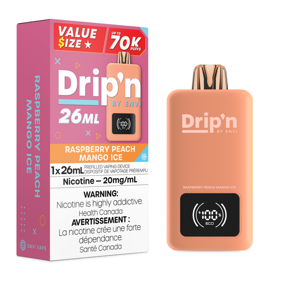 Raspberry Peach Mango Ice by Envi Drip'n 70K 26mL - Disposable Vape [ON]