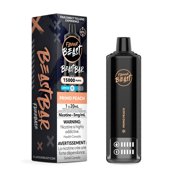 Primo Peach (Low Ice) by Flavour Beast Beast Bar 15000 Puff 20ml - Disposable Vape [ON]