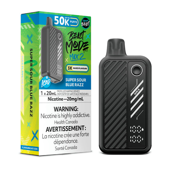 Super Sour Blue Razz (Ice) by Flavour Beast Max 2 50K Puff 20ml - Disposable Vape [ON]