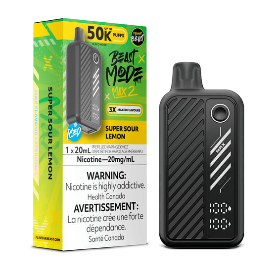 Super Sour Lemon (Ice) by Flavour Beast Max 2 50K Puff 20ml - Disposable Vape [ON]