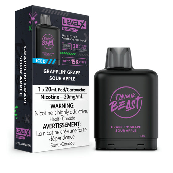 Grapplin' Grape Sour Apple Iced by Level X Flavour Beast Boost - Closed Pod System (15K Puff) 