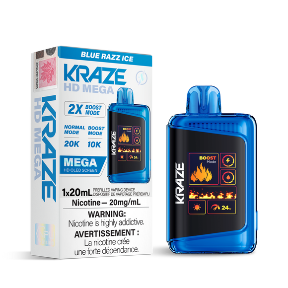 Blue Razz Ice by Kraze HD Mega (20000 Puff) 20mL - Disposable Vape