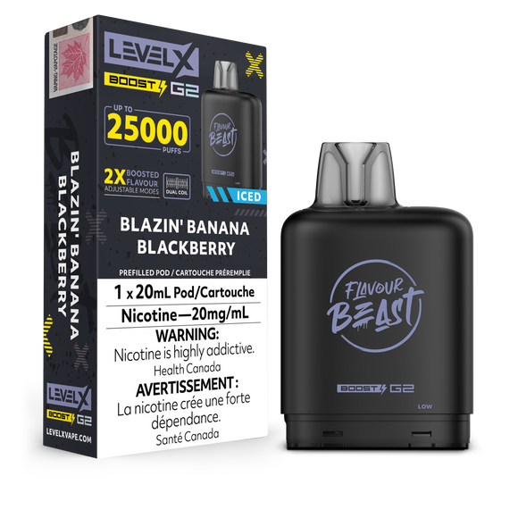 Blazin' Banana Blackberry Iced by Level X Flavour Beast Boost - Closed Pod System (25K Puff) [ON]