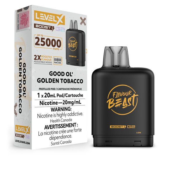 Golden Tobacco by Level X Flavour Beast Boost - Closed Pod System (25K Puff)