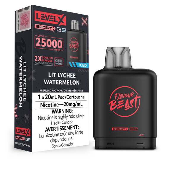 Lit Lychee Watermelon Ice by Level X Flavour Beast Boost - Closed Pod System (25K Puff) [CAN]