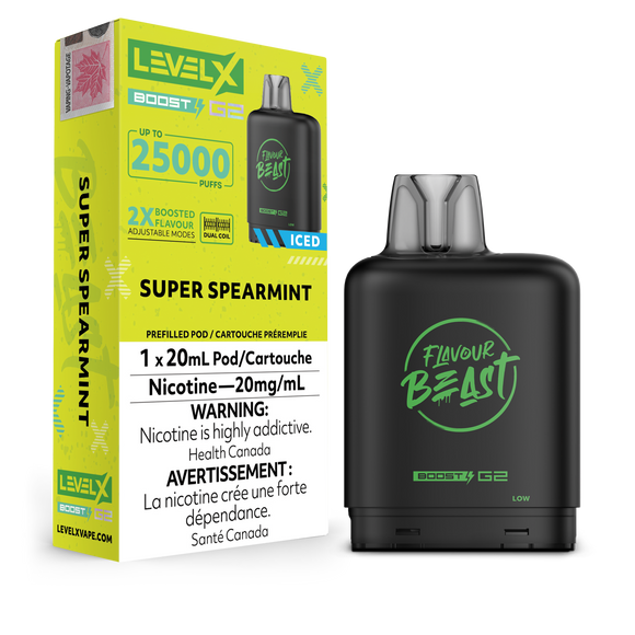 Super Spearmint by Level X Flavour Beast Boost - Closed Pod System (25K Puff)