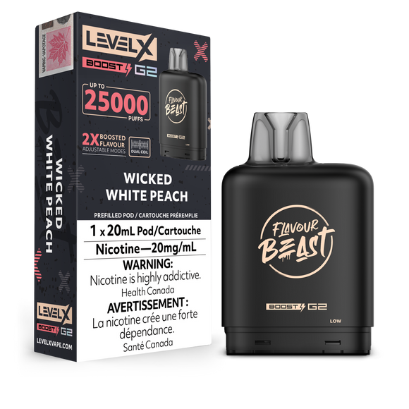 Wicked White Peach by Level X Flavour Beast Boost - Closed Pod System (25K Puff) [ON]