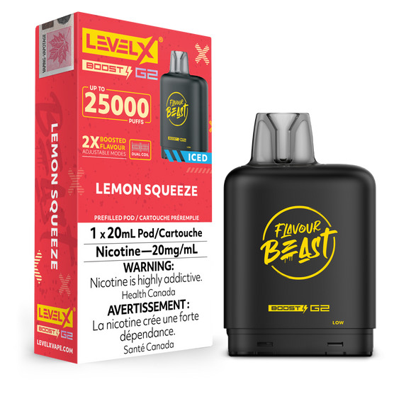 Lemon Squeeze (Ice) by Level X Flavour Beast Boost - Closed Pod System (25K Puff) [ON]