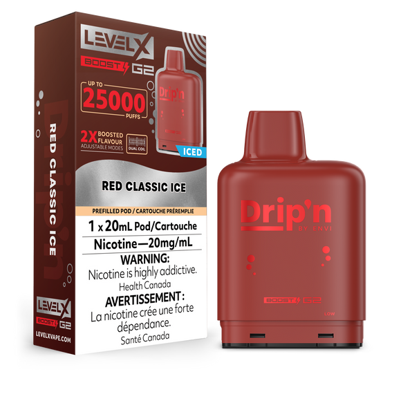 Red Classic Ice by Level X Envi Drip'n Boost G2 - Closed Pod System (25K Puff)