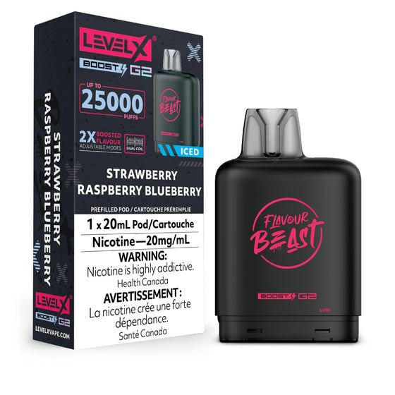 Strawberry Raspberry Blueberry (Ice) by Level X Flavour Beast Boost - Closed Pod System (25K Puff) [ON]