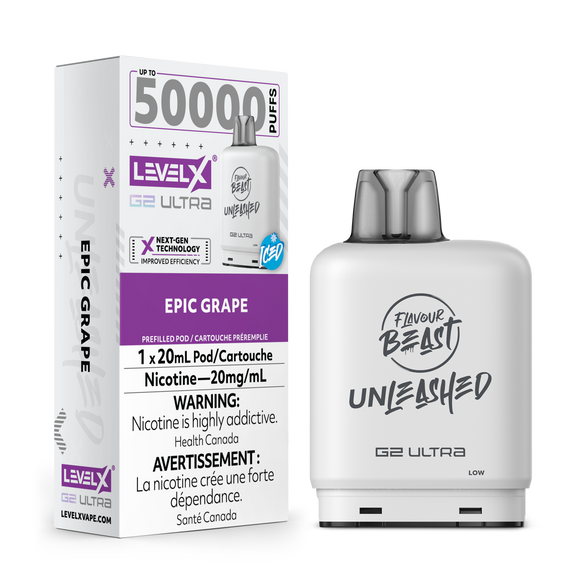 Epic Grape (Ice) by Level X Flavour Beast Unleashed Ultra - Closed Pod System (50K Puff) [ON]