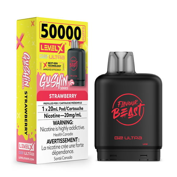 Gushin' Strawberry by Level X Flavour Beast Ultra - Closed Pod System (50K Puff) [ON]