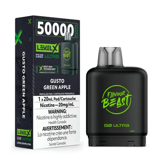 Gusto Green Apple by Level X Flavour Beast Ultra - Closed Pod System (50K Puff) [ON]