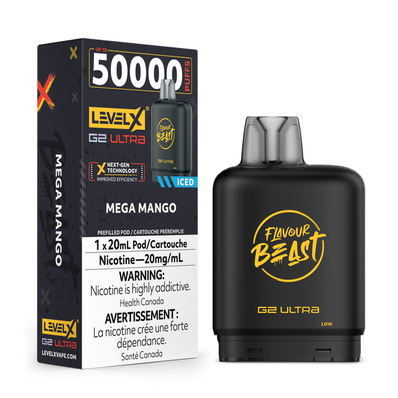 Mega Mango (Ice) by Level X Flavour Beast Ultra - Closed Pod System (50K Puff) [ON]