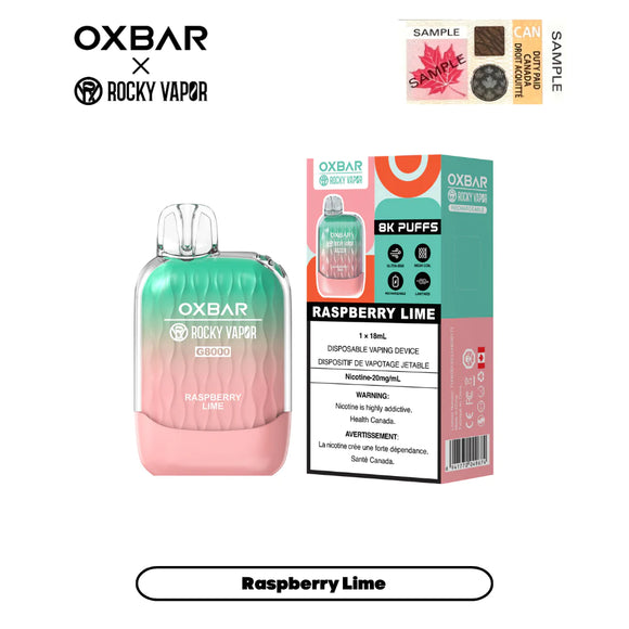 Raspberry Lime by OXBAR x Rocky Vapor G8000 (8000 Puff) 18mL - Disposable Vape