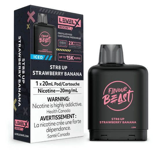 STR8 Up Strawberry Banana Iced by Level X Flavour Beast Boost - Closed Pod System (15K Puff) 