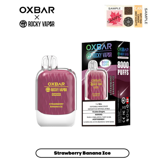Strawberry Banana Ice by OXBAR x Rocky Vapor G8000 (8000 Puff) 18mL - Disposable Vape