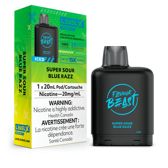 Super Sour Blue Razz Iced by Level X Flavour Beast Boost - Closed Pod System (15K Puff)