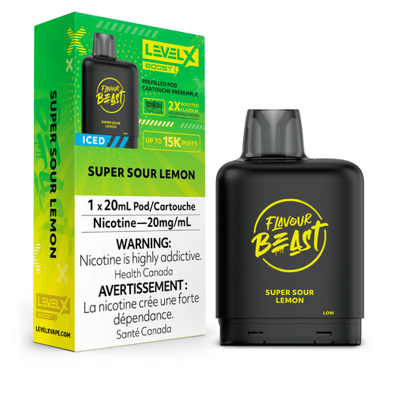 Super Sour Lemon Iced by Level X Flavour Beast Boost - Closed Pod System (15K Puff)