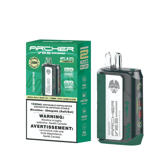 Green Apple Grape Ice by Vapmod Archer (25000 Puff) 20mL - Disposable Vape [ON]