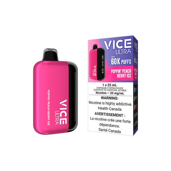 Poppin' Peach Berry Ice by Vice Ultra 60K Puff 25mL - Disposable Vape [ON]