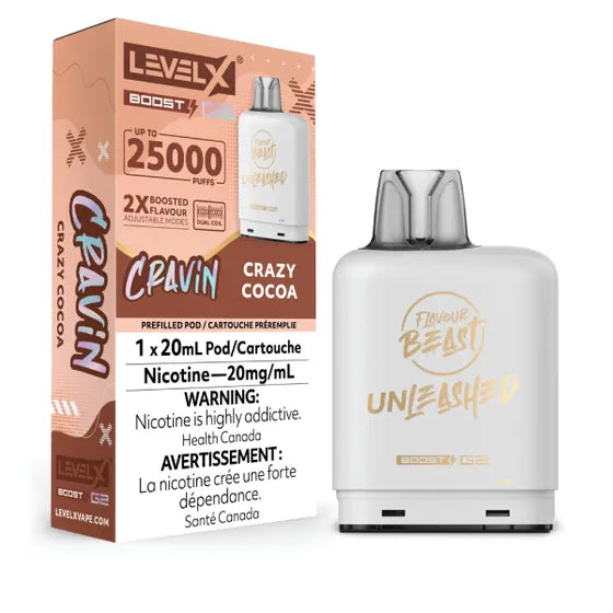 Crazy Cocoa (Craving) by Level X Flavour Beast Unleashed Boost G2 - Closed Pod System (25K Puff) [ON]