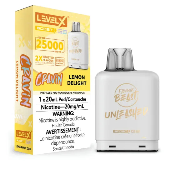 Lemon Delight (Craving) by Level X Flavour Beast Unleashed Boost G2 - Closed Pod System (25K Puff) [ON]