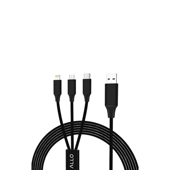 Câble de chargement USB Allo 3en1 - Micro-USB, USB-C, connecteurs Lightning